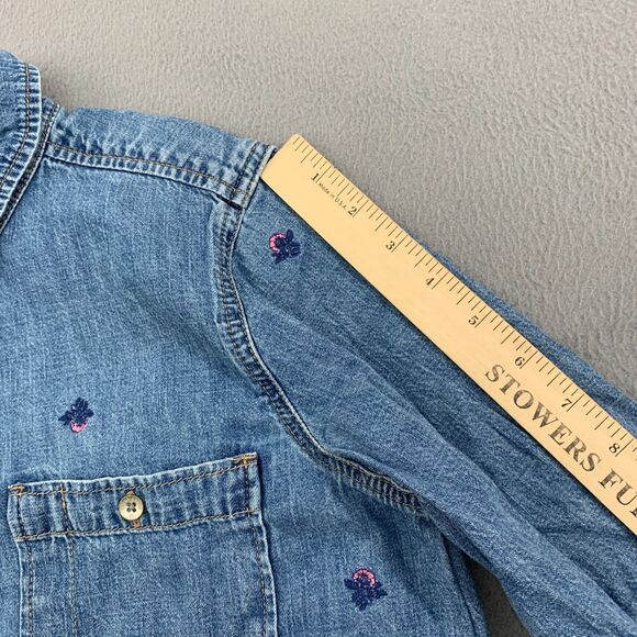 Lucky Brand Boyfriend Shirt Womens XS Denim Classic Chambray Floral Embroidery - Picture 11 of 16